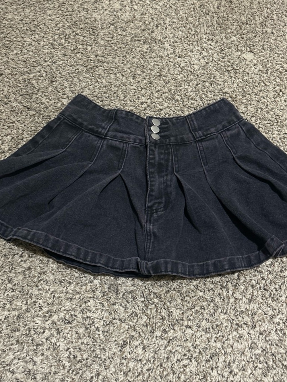 Black Pleated Denim Mini Skirt
